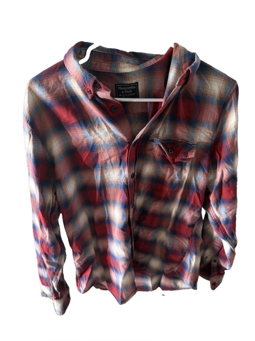Abercrombie & Fitch Men’s Red and Blue Plaid Button-Down Shirt Large